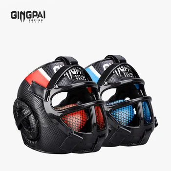 Muay thai martial taekwondo com máscara crianças/adultos chapelaria muay sparring equipamento protetor novo treinamento cabeça artes capacete de boxe