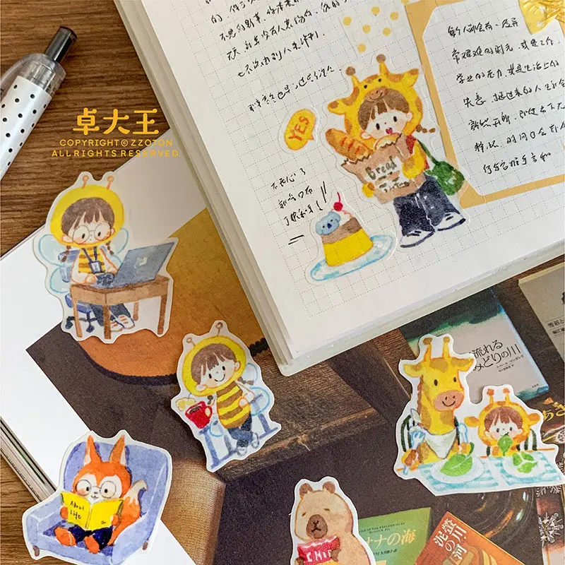 ZZOTON Animal Life Washi Die-Cut ملصق مجلة يومية
