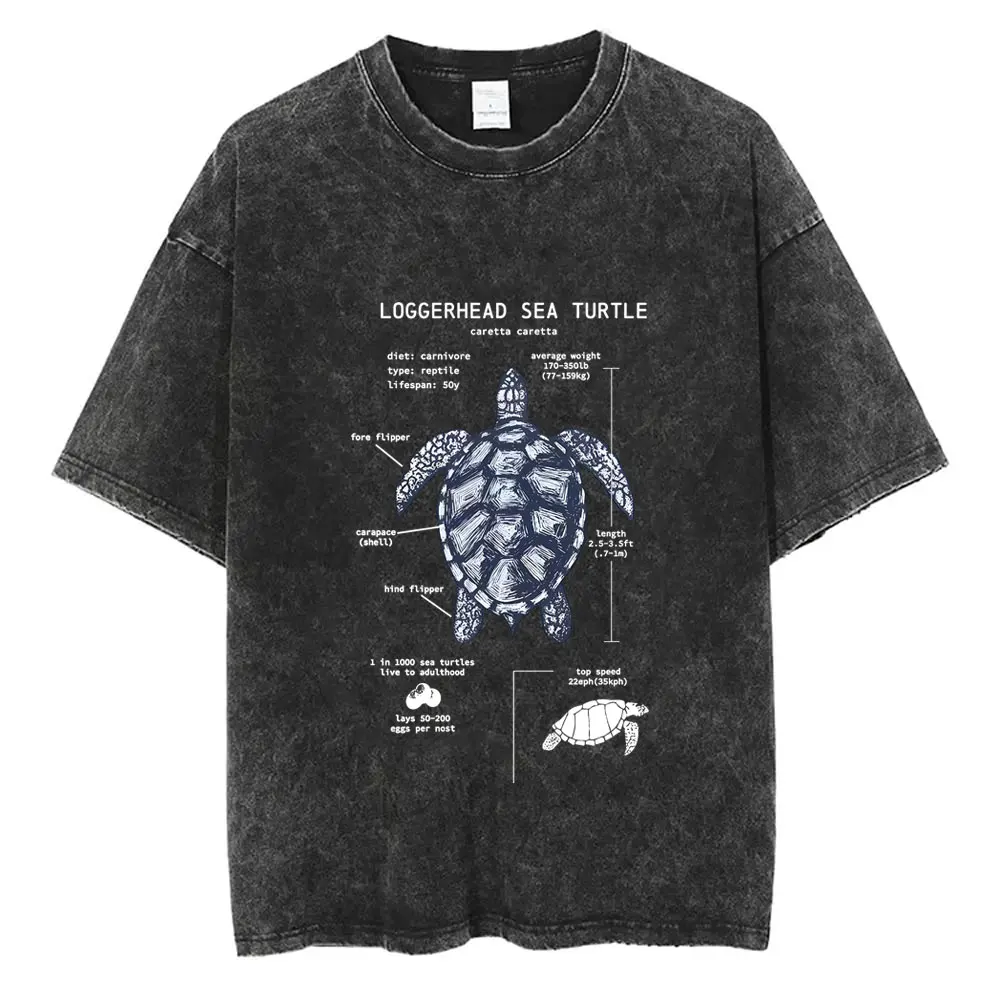 

Vintage Washed Sea Turtle Anatomy Graphic Tshirt Men Women Clothing Casual Oversized T-shirt Men's Fashion Short Sleeve T Shirts