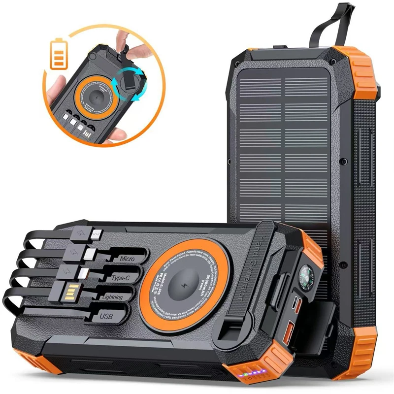 

Hand Crank Solar Power Bank 20000mAh Magnetic Wireless Charger for iPhone Airpods Apple Watch Charger with Cable Light Compass