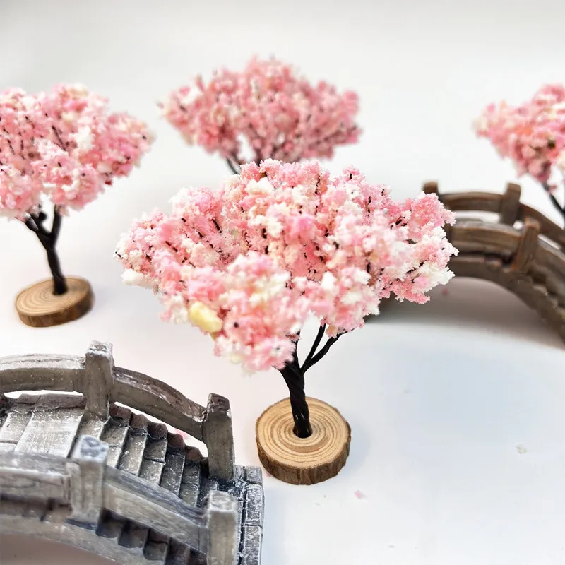 

6pcs Miniature model cherry blossom tree micro landscape moss landscaping scene model tree figure sand table micro shot props