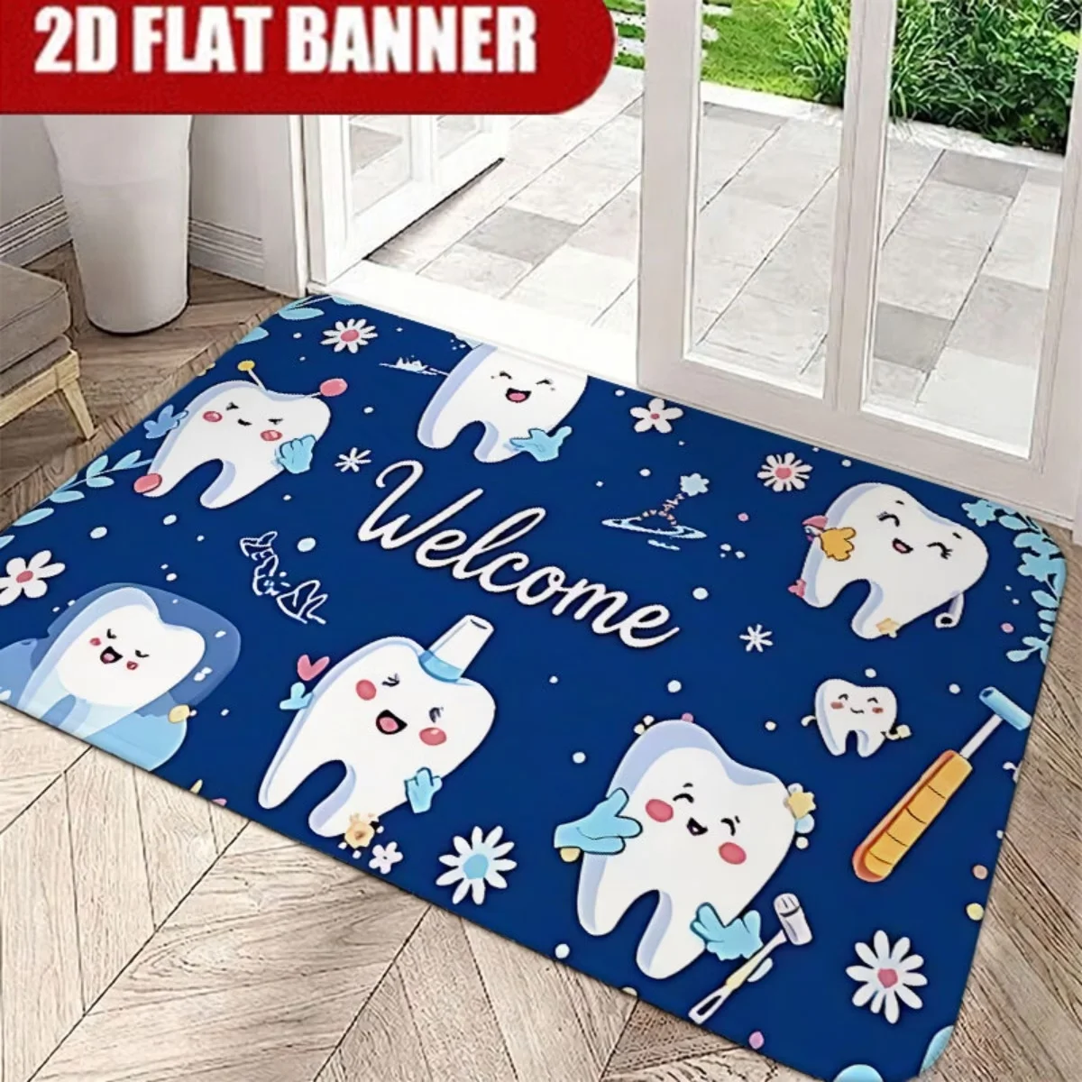 Pediatric Dentist Welcome Entrance Door Mat Cute Teeth Floor Rug for Hallway Porch Home Decor Creative Kids Area Foot Pad