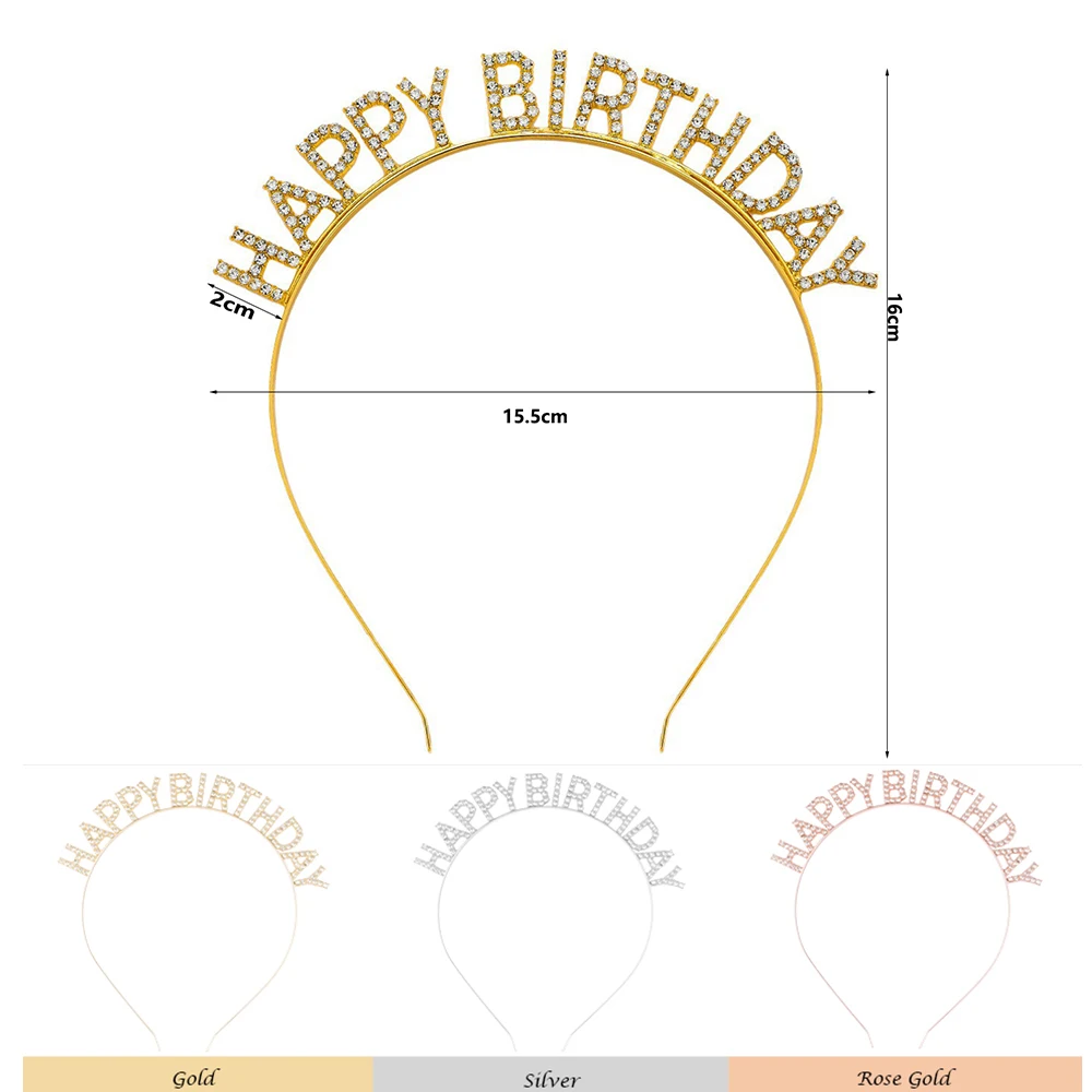Повязка на голову с кристаллами и буквами «С Днем Рождения» — сверкающие аксессуары для волос со стразами для вечеринок, реквизита для фотографий и торжеств