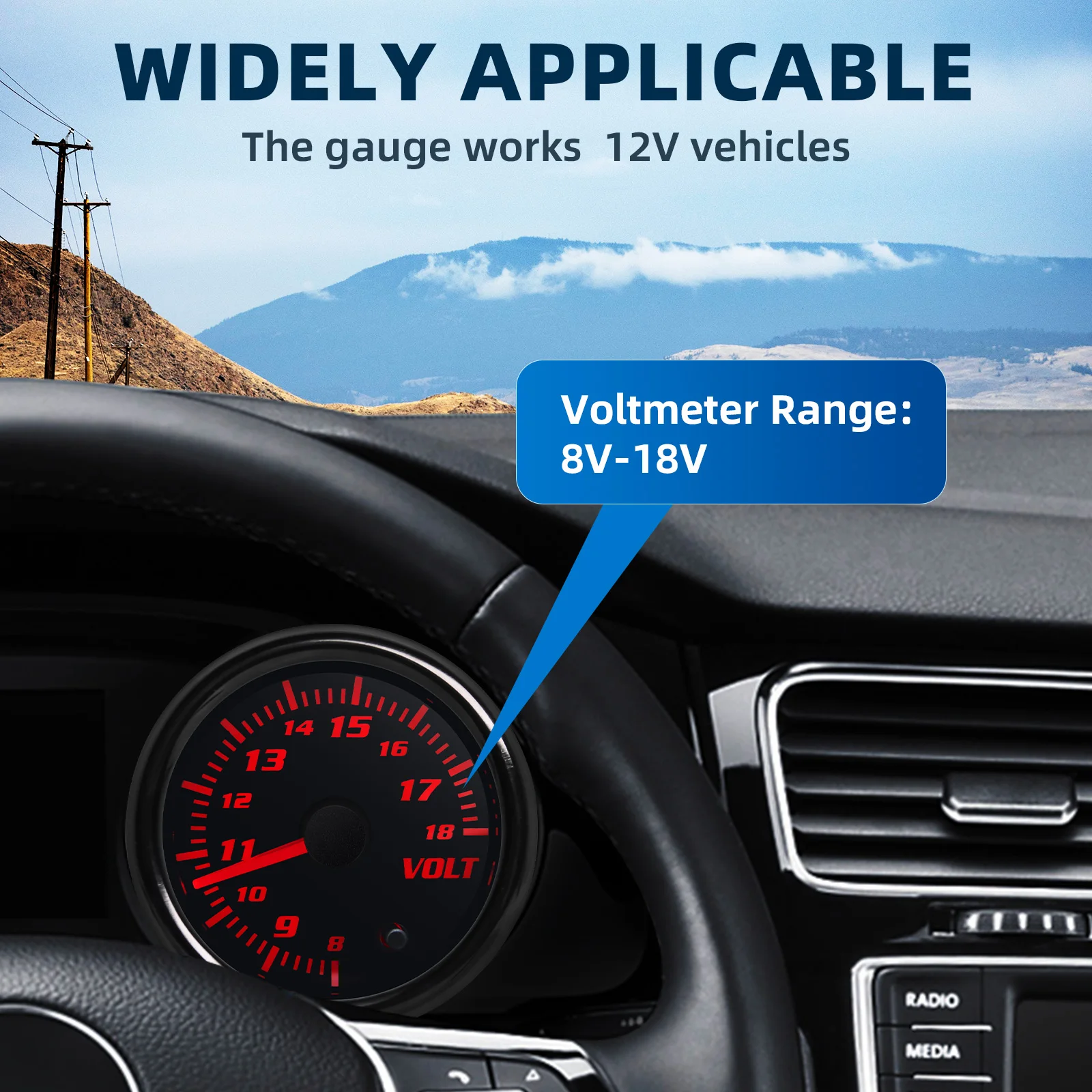 7 Color Backlight 52mm Water Temp Oil Temperature Oil Pressure Gauge Voltmeter EXT Temp Tachometer RPM Gauge Boost Gauge PSI BAR