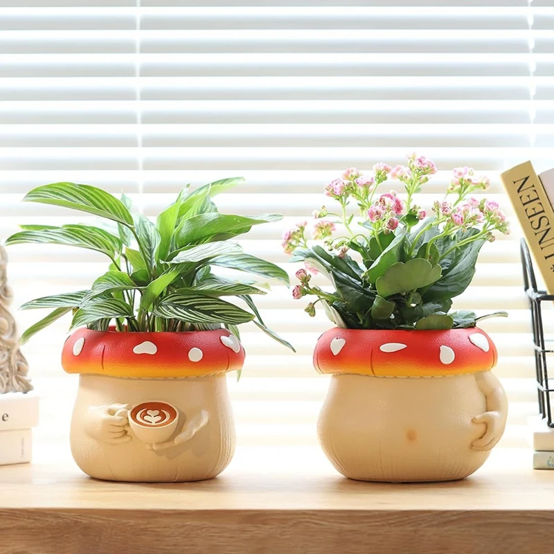 Cute Belly Mushroom Planter, Colorful Unique Succulent Pots With Drainage, Rainbow Small Body Flower Pots For Plants