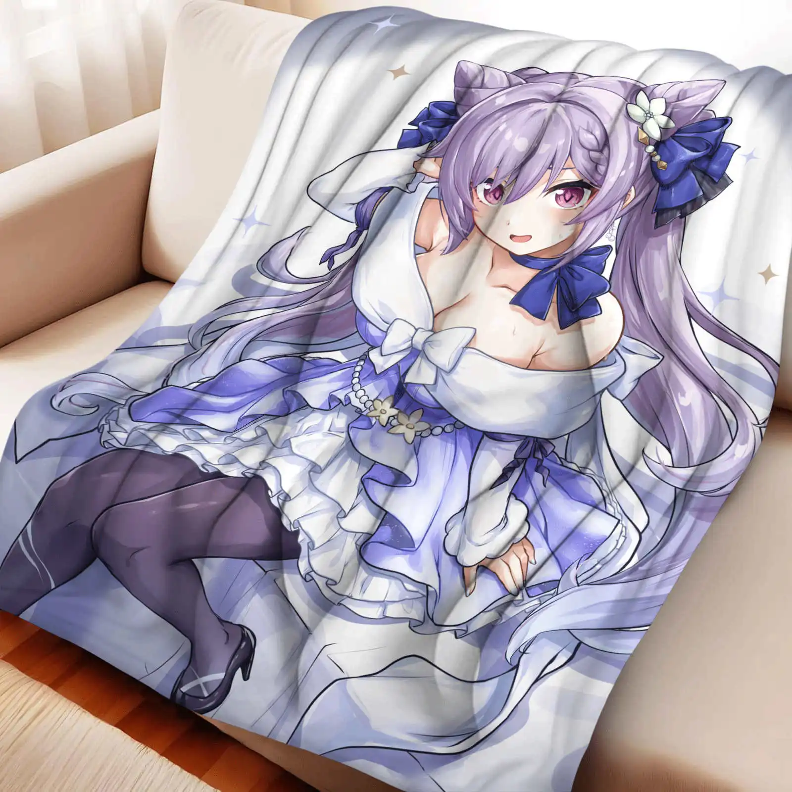 

Genshin Impact Keqing Blanket Fluffy Soft Flannel Sofa Adult Blanket Office Lunch Break Blanket