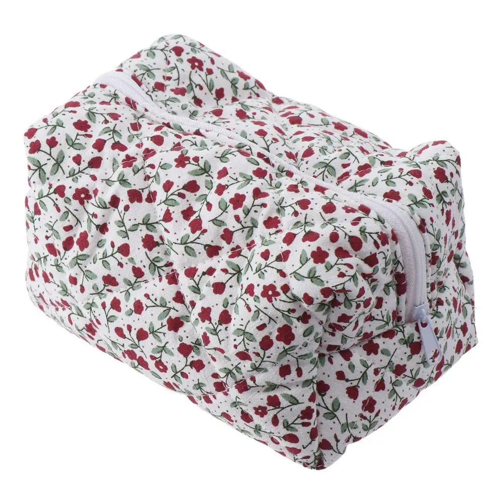 Storage Organizer Floral Puffy Quilted Makeup Bag Cosmetic Pouch Makeup Accessory Large Travel Cosmetic Bag Flower Printed