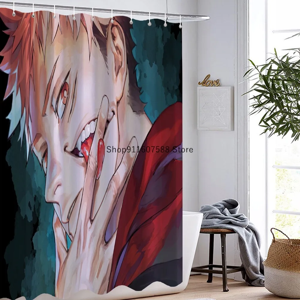 Anime Jujutsu Kaisen Shower Curtain Set Waterproof Washable Polyester Bath Curtain With 12 Hooks 180x180cm Size Decor Hoem Gift