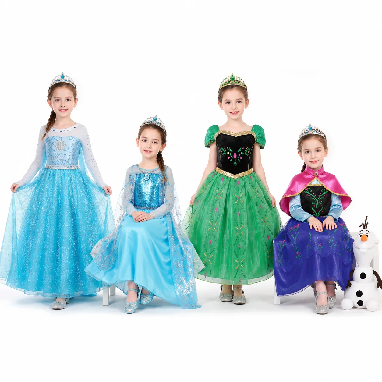 Elsa Anna Sparkle Snow Queen Princess Dress for Girls Halloween Christmas Birthday Carnival Cosplay Outfit Kids 2-8Y
