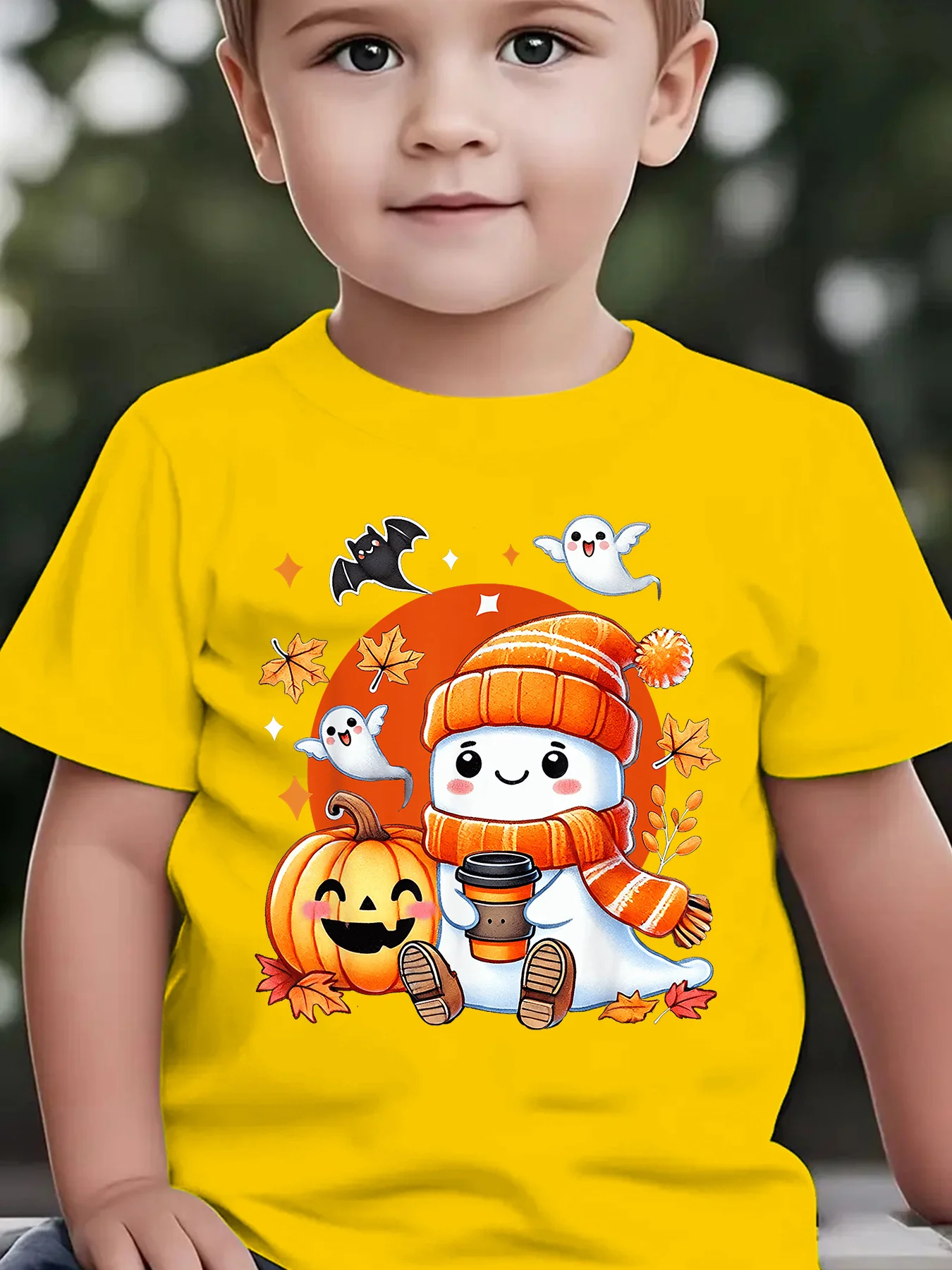Kids Boys Girls Family Matching T Shirt Cute Halloween Ghost Pumpkin Print Short Sleeve Tee Casual Parent Child Daily Tops