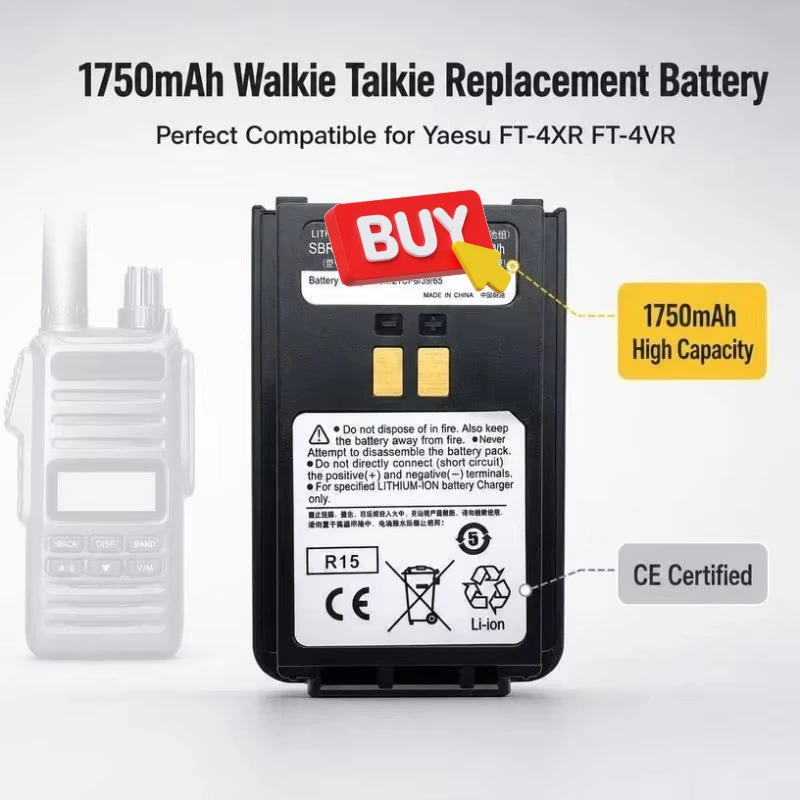SBR-28LI 7.2V 1750mAh Lithium Replacement Battery Compatible For Yaesu FT-4XR FT-4VR Walkie Talkie Two Way Radio