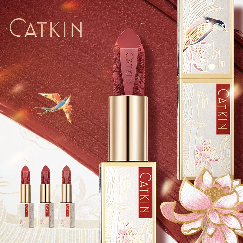 CATKIN Dreamworld Carving Lipstick, Waterproof Long Lasting Satin Nourish Moisturizing Smooth Soft 0.13 Ounce-Chinese Style