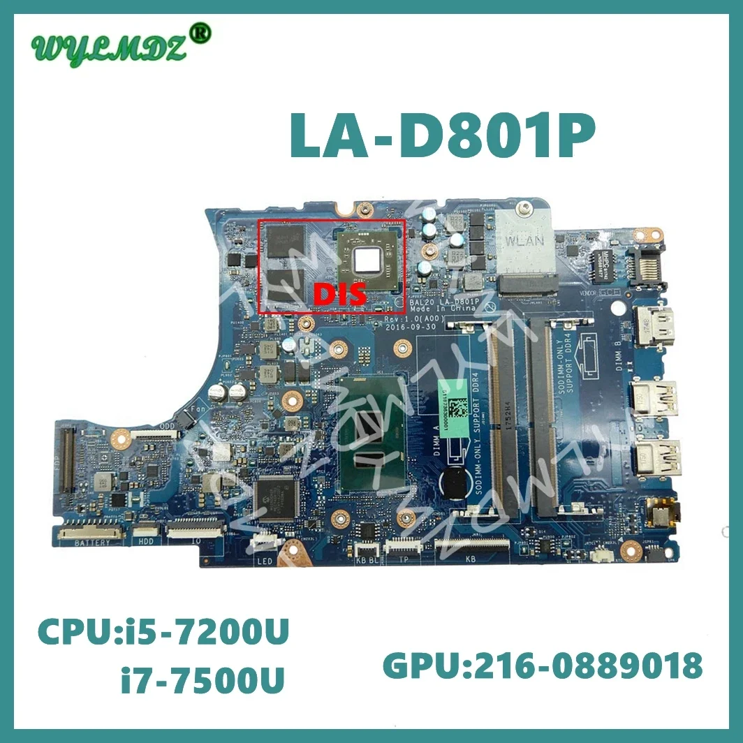 

LA-D801P With i5 / i7-7th CPU V2G GPU Notebook Mainboard For DELL Inspiron 15 5567 5767 Laptop Motherboard 0KFWK9 0Y8N7H