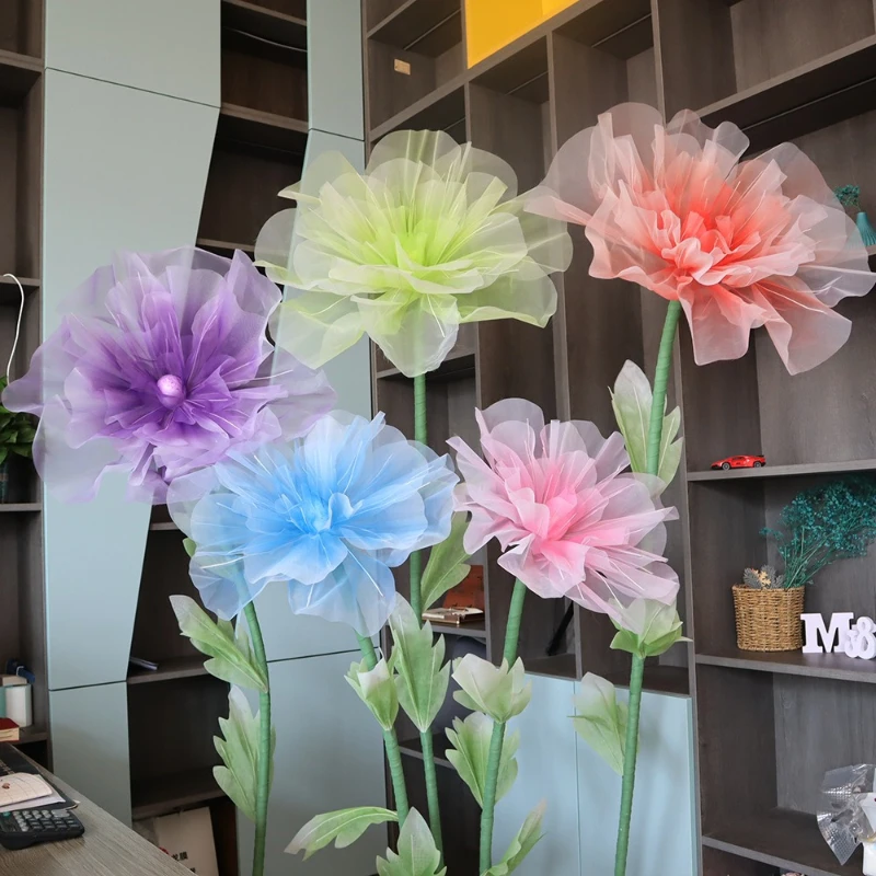 Large Scale Beautiful Chen Mesh Rose Showcase Display Artificial Rose Silk Flower Outdoor Activity Decoration Wedding Decoration