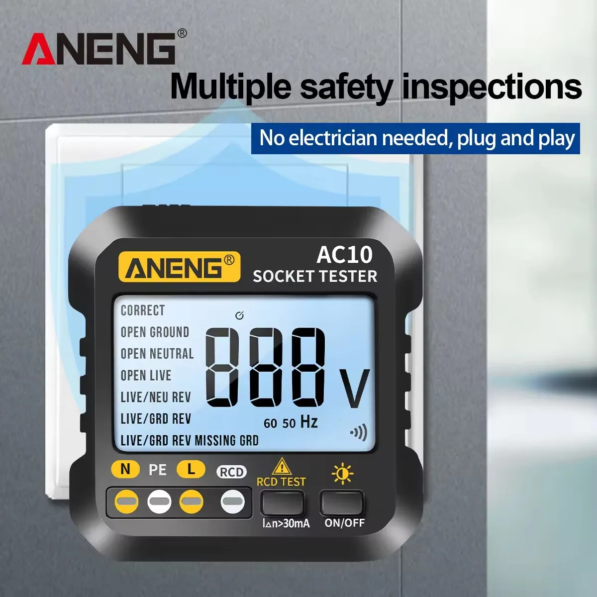 ANENG AC10 Plug Detector Zero Wire Plug Polarity Phase Check Phase Detector US/EU Plug Multimeter Digital Tester Socket Tester