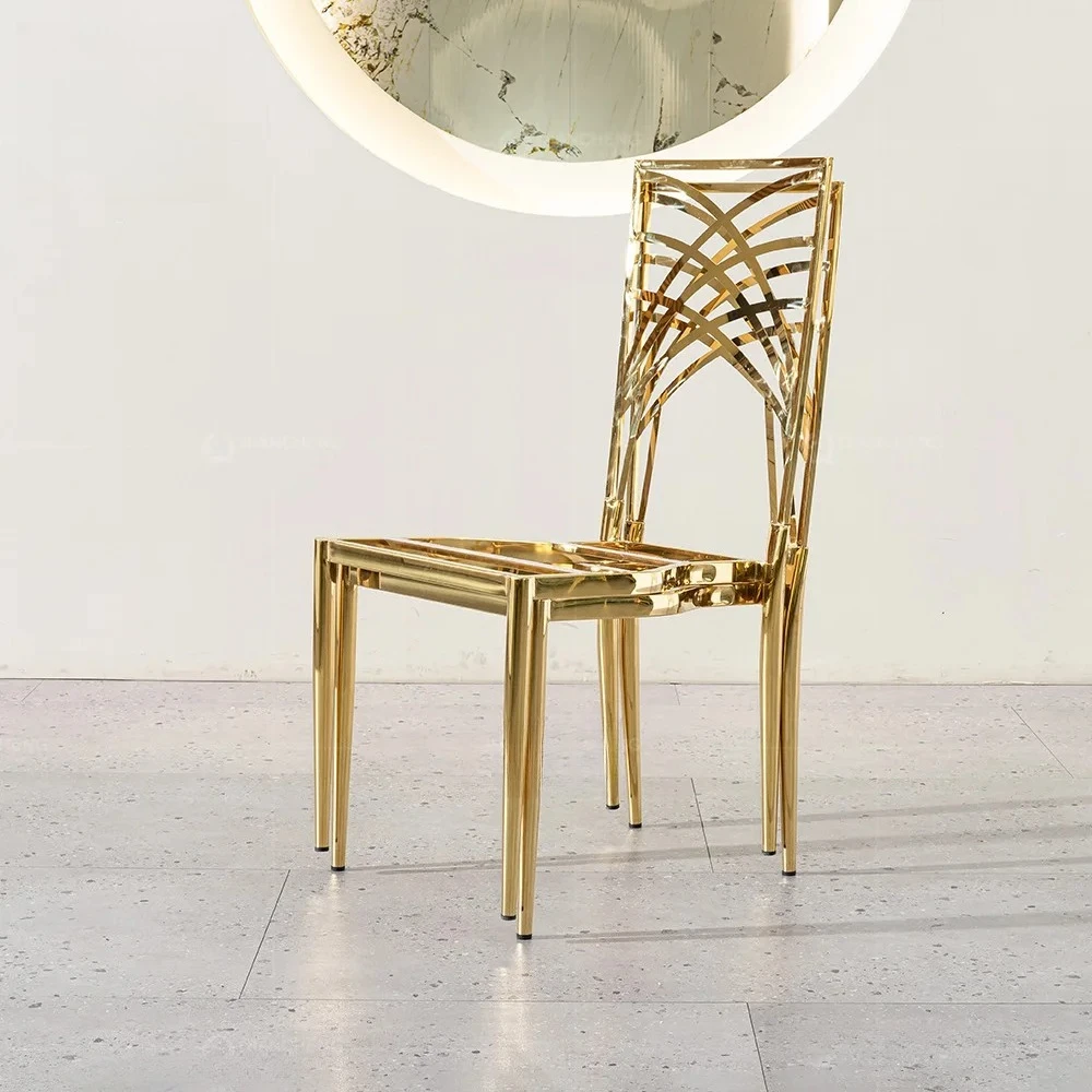 Light luxury stainless steel wedding chairs detachable stacking luxury Gold metal wedding chairs