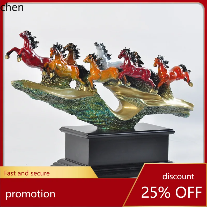 

HT Brass Eight Horses Ornament Eight Galloping Horses with Wooden Base Eight Galloping Horses Home Desktop Decoration Gift