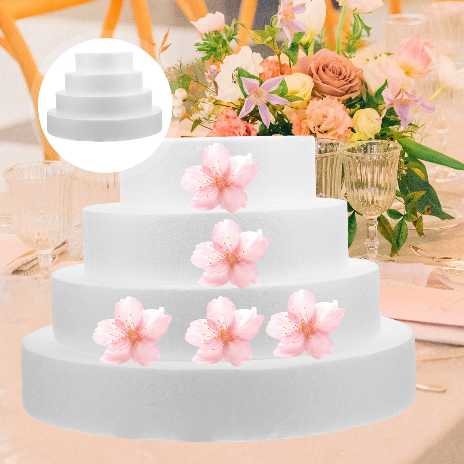 4Pcs Cake Dummy Foams White for DIY Decorating Practice Wedding Display Multi-Layer Fake Cake Craft Party Decoration Supplies