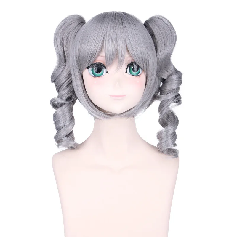 Synthetic Cosplay Wig Twin Curly Ponytails Kan-zaki Inspired Costume Hair for Anime Party Halloween Stage Roleplay