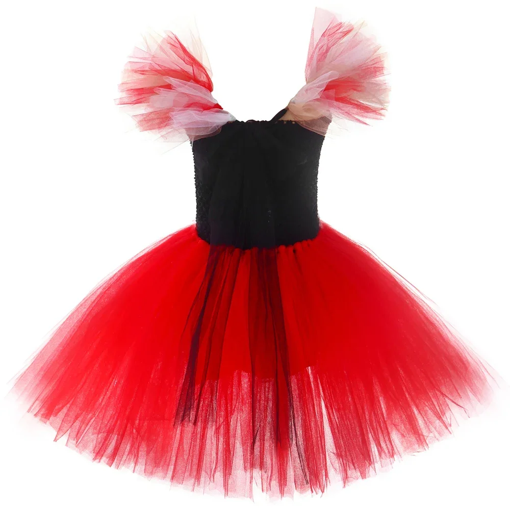 Alice Queen Of Hearts Costume Kids Red Queen in Wonderlands Cosplay Costume Crown Baby Girls Halloween Birthday Party Dress