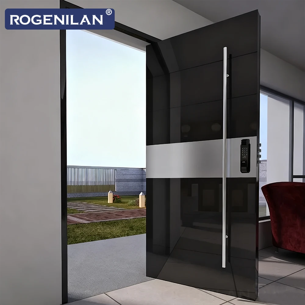 Customized outdoor hurricane proof mirror panel aluminum pivot safety door, with better bulk price