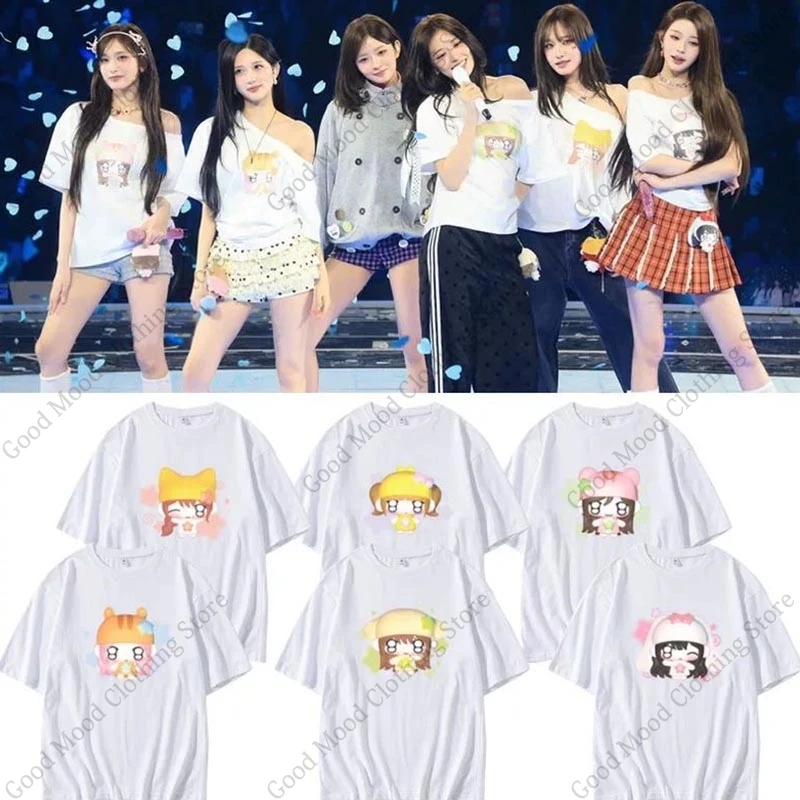 

Модная футболка с мультяшным принтом K-pop звезды Leeseo Rei, с одинаковым буквенным принтом, для фанатов DIVE, летняя, высококачественная, хлопковая, с коротким рукавом, подарок