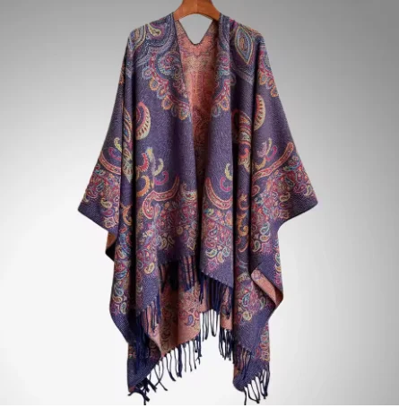 2025 nouvelle Cape ethnique rétro frange jupe portefeuille automne/hiver vêtements d'extérieur écharpe femmes voyage et stationnaire Cape Poncho