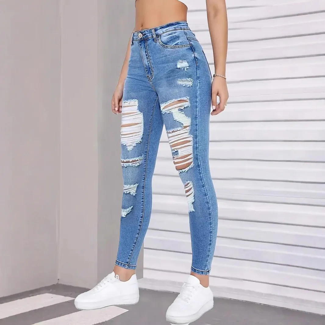 Spring Autumn Ripped Jeans Women 2026 Fashion Streetwear High Waist Y2k Denim Tears Pants Elegant