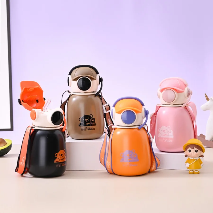 

Headphone bear high value children's baby thermal insulation straw water bottle for boys and girls to school special water cup