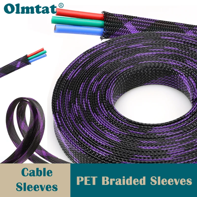 

Flame Retardant Expandable Braided Cable Sleeve 2mm40mm High Density PET Wire Wrap Sheath Harness Protection Black Purple 1-50 M
