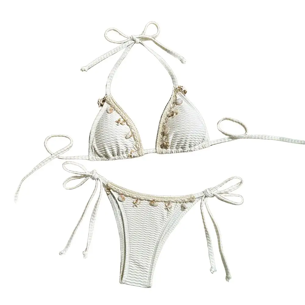 

Купальник-бикини с лямками-ракушками, новый, из смесового полиэстера и спандекса, стандартной длины, удобный, для женщин