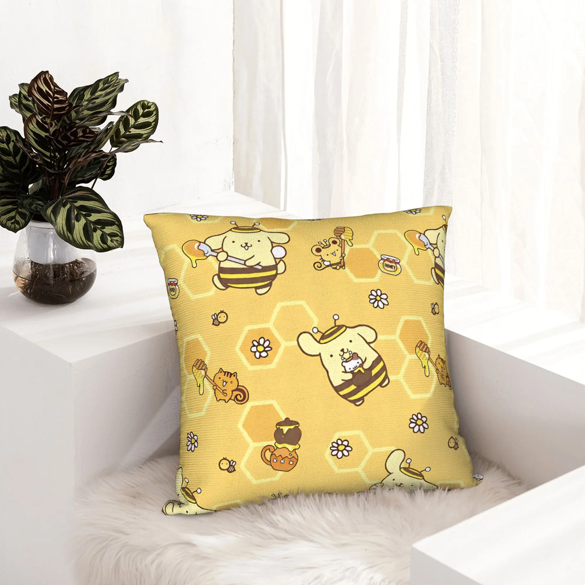 Pompompurins Cute Bee Pillowcase Printed Polyester Cushion Cover Decor  Pillow Case Cover Home Wholesale 40*40cm