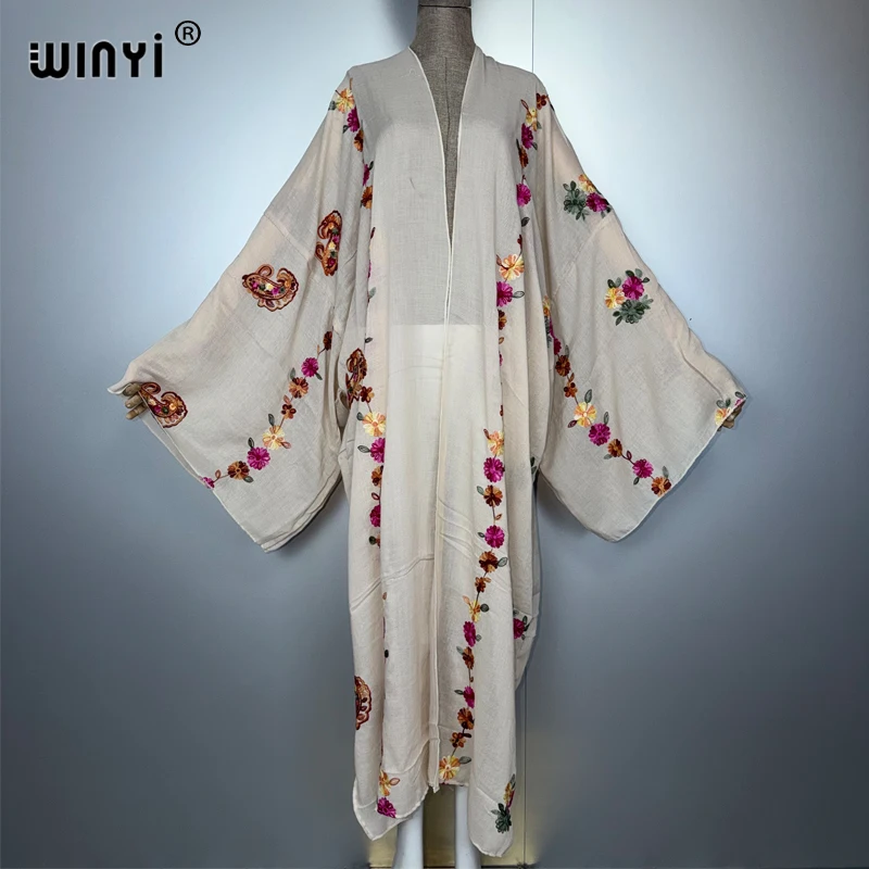 WINYI kimono embroidery fashion kaftans beach wear cover-ups Cardigan Holiday beach outfits for women vestidos купальн