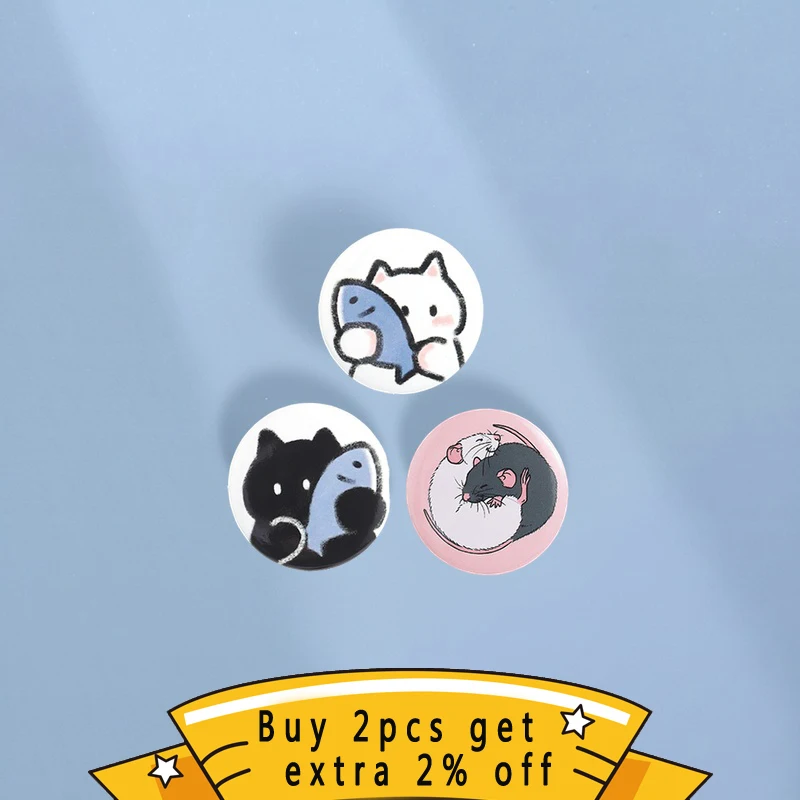 Cute Hand-Drawn and Cat Badge Pin, Fun Animal Healing Metal Pin, Neutral Design, Fashion Accessory, Gift for Friends