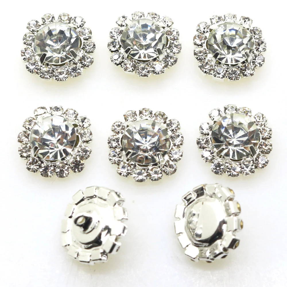 10 Pcs/ Set 15MM Round Rhinestone Buttons, Sewing Buttons For Needlework, DIY Wedding Decoration Buttons, Clothes Buttons