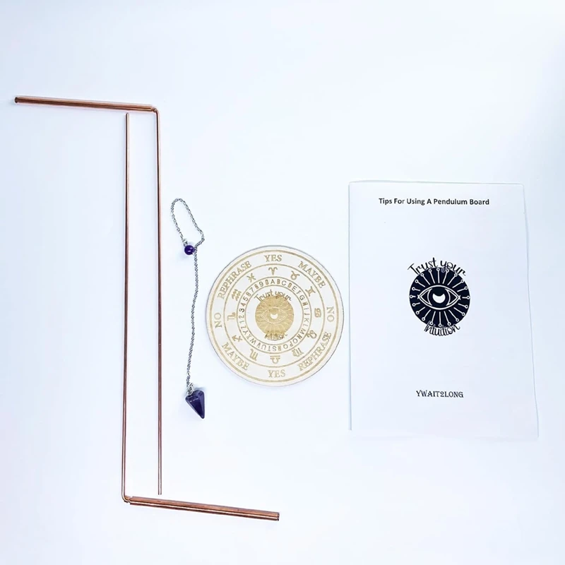 New-Copper Way Rod Set And Pendulum Plate Set With Mat And Quartz Crystal Witch Wand For Divination