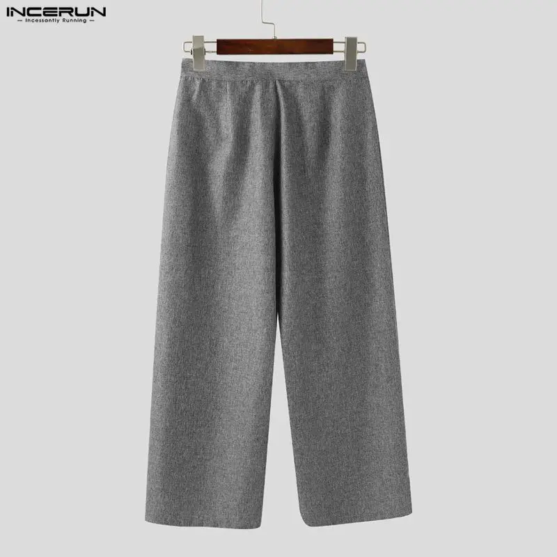 INCERUN 남성 바지 솔리드 컬러 루즈 버튼 조거 캐주얼 스트레이트 바지 남성 스트리트웨어 2025 패션 남성 롱 팬츠 S-5XL