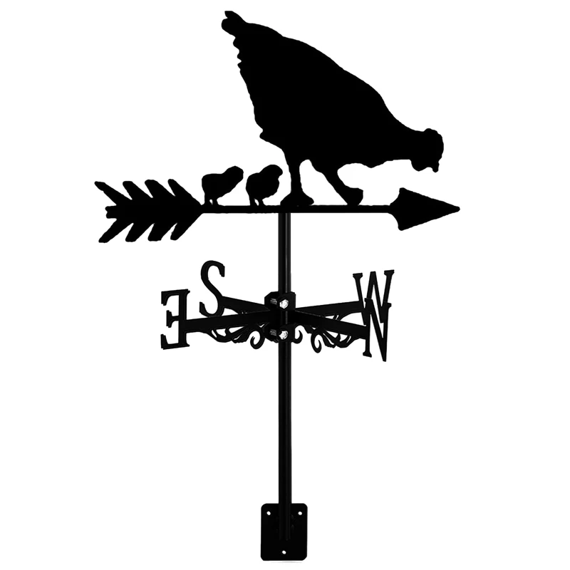 

New Hen And Chicks Weather Vane - Retro Hen Weathervane Silhouette - Decorative Wind Direction Indicator For Outdoor Farm