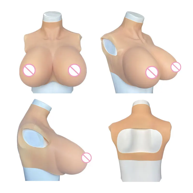 Silicone Breast Forms Bodysuit Shake Fake Boobs Plate BCDEG Sizes for Drag Queen Crossdress Transgender Cosplay with Nipple