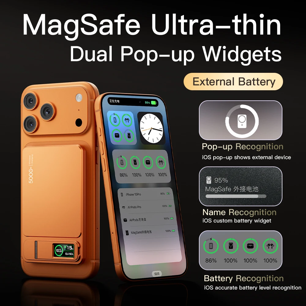 Imagen 4: Batería Externa Delgada de 10000mAh con Certificación CCC, Carga Inalámbrica Magnética Rápida de 20W para iPhone 12-17, Paquete de Batería Portátil