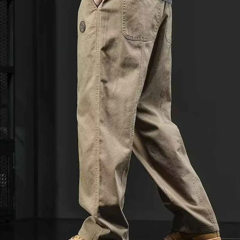 Elegant Fashion Harajuku Slim Fit Ropa Hombre Loose Casual All Match Trousers Pure Cotton Pockets Straight Cylinder Cargo Pants