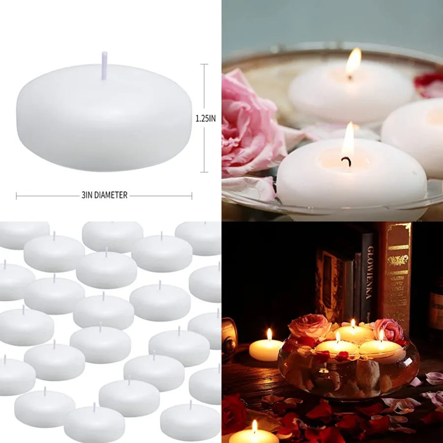

Set of 36 Floating Candles 3 inch White Dripless Wax Burning Candles for Weddings Party Special Occasions and Home Decorations