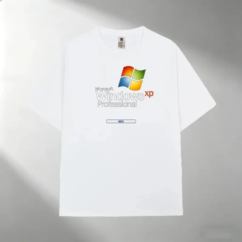 Men's 100% Cotton T-Shirt, Windows XP Professional Print Crew Neck Short Sleeve Casual Outdoor Tee