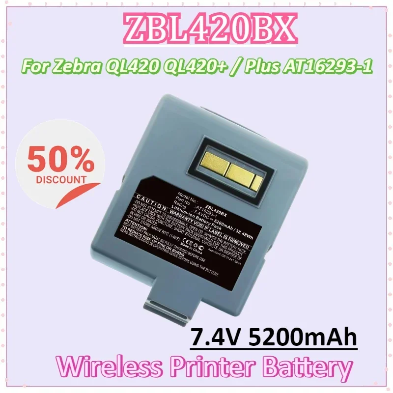 

ZBL420BX 7.4V 5200mAh 38.48Wh Replacement Wireless Printer Battery for Zebra QL420 QL420+ / Plus AT16293-1 Battery