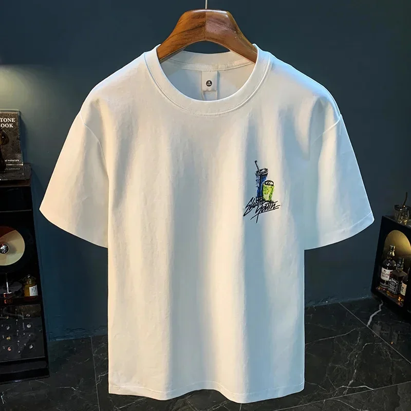 Summer printed T-shirt for men in 2026, thin, trendy, loose, plus size, versatile round neck short sleeved top