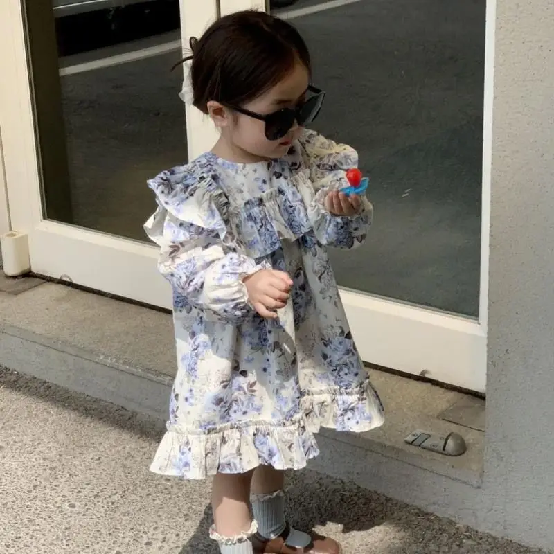 Stylish Kids Girls 2026 Floral New Baby Princess Korean Style Stylish Spring Fall Dress Long Sleeve Skirt