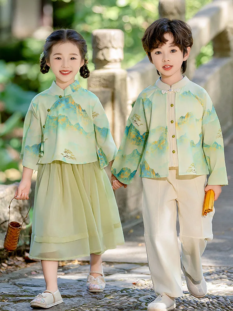 

New Chinese Sle Elementary School Student Hanfu Long Sve Performance Costume Set Kindergarten Dance Outfit Traditional E...