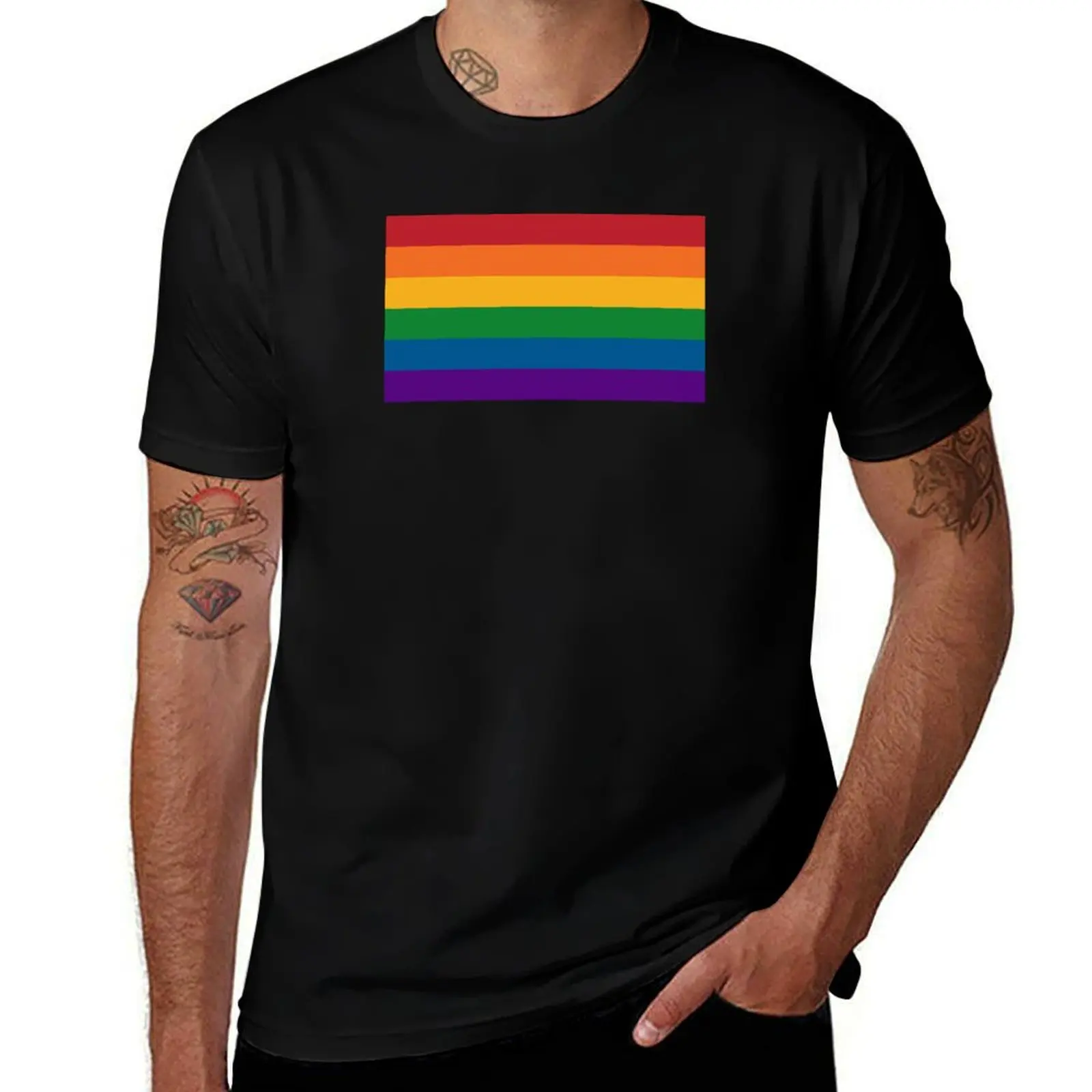 Seamless Repeating LGBTQ Pride Rainbow Flag Background T-Shirt cotton t-shirt plain for man package T-Shirt