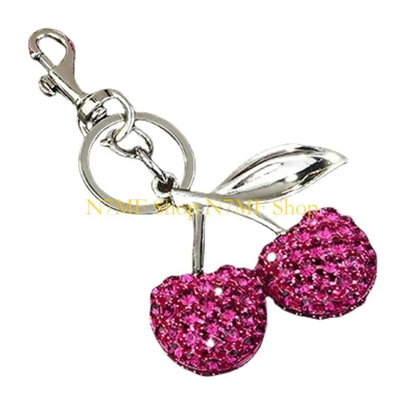 N7MF Thời Trang Anh Đào Chìa Khóa Quyến Rũ với Tinh Thể Thạch Anh Hình Trái Cây Móc Khóa Túi Trang Trí Túi Xách Thời Trang Trang