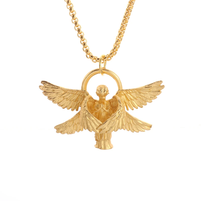 Vintage Couple Style Delicate Shiny Gold/Silver Seraphim Necklace Pendant Hip Hop Casual Trend Jewelry Gift